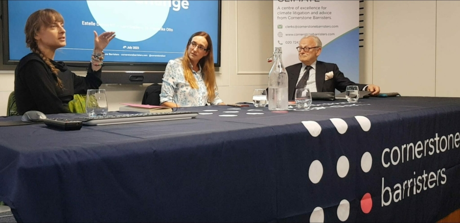 Our panel: Dr Friedierike Otto, Estelle Dehon KC and Lord Deben